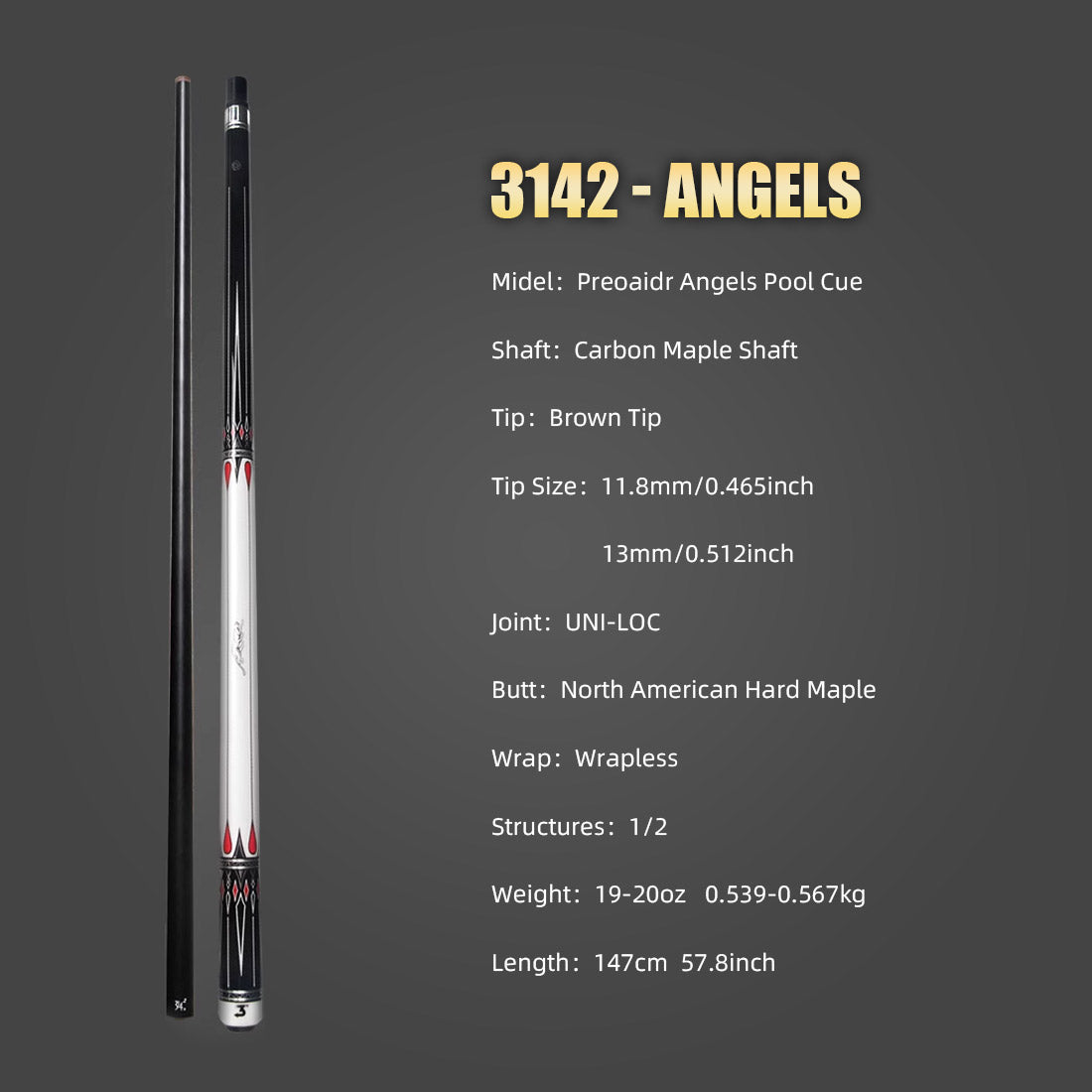 【3142】Angle 12.5/11.8mm Pool Cue